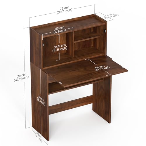 Image of BLUEWUD Karmiya Engineered Wood Study and Computer Laptop Table for Home or Office, WFH Desk, with Multiple Storage Shelves for Books and Decor Display for Adults Kids Students (Brown Maple)