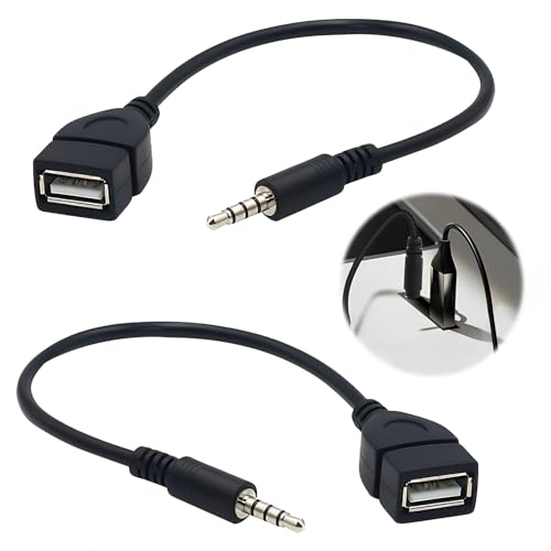 2Pcs USB to 3.5mm Jack Audio Adapter,Blcak USB to AUX Adapter,Waterproof 3.5mm USB to Jack Adapter,Car USB to AUX,USB to 3.5mm Jack for Mp3 Players Car,Audio,U Disk,Car Needs Decoding Function