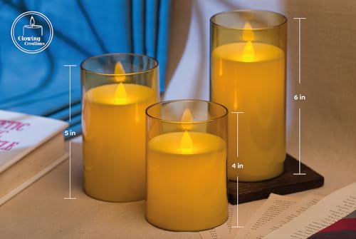 Image of Flameless Candle - Battery-Operated Set of 3 Gold Acrylic Candles with Remote Control for Home Decor, Bathroom, Bedroom, Living Room, Boho Apartment Essentials, Wedding Lights