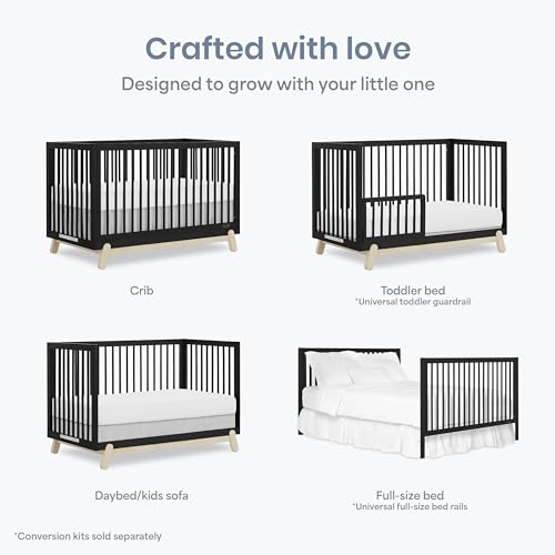 Image of Dream On Me Hygge 5-in-1 Convertible Full-Size Baby Crib in Matte Black Vintage, GreenGuard Gold & BSA, Converts to Toddler, Day & Full-Size Bed, Adjustable Mattress Heights, Modern Nursery