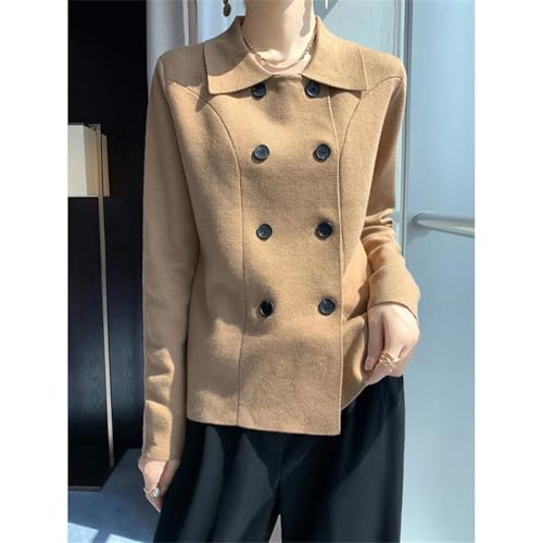 Women Merino Wool Double Breasted Suit Jacket Thick Knit Winter Warm Sweater Cardigan Coat2