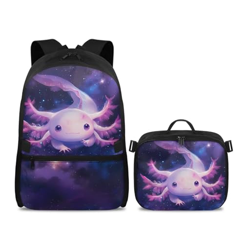 Sac à dos Axolotl pour filles avec boîte à déjeuner amovible pour enfant 6-8 ans