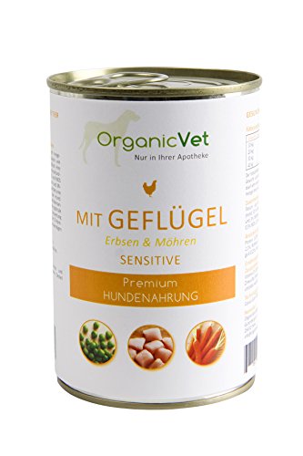 OrganicVet Hund Nassfutter Sensitive Geflügel mit Erbsen und Möhren, 6er Pack (6 x 400 g)