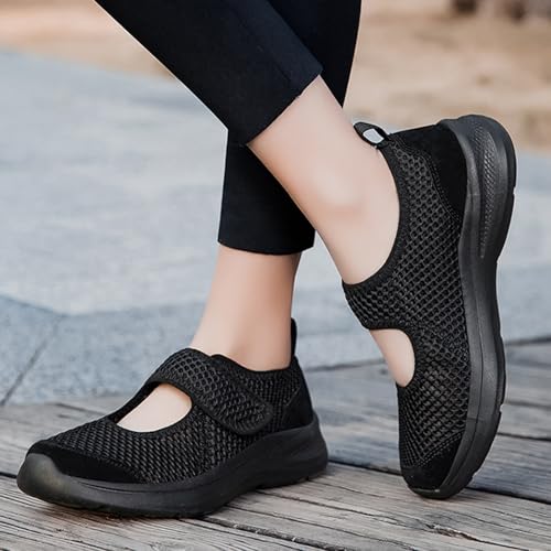 Women's Breathable Mesh Mary Jane Walking Shoes Adjustable Hook and Loop Lightweight Nurse Work Flats Daily Non-Slip Mom Casual Shoes 5