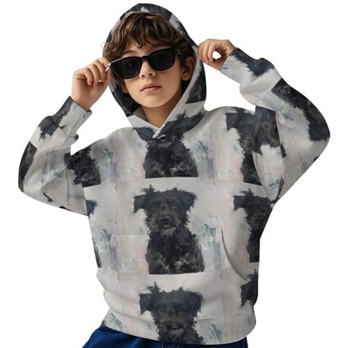 Pet Dog FaceChildren's Hooded Sweatshirt, Spring And Autumn Long-sleeved Hooded Sweatshirt8-12Y