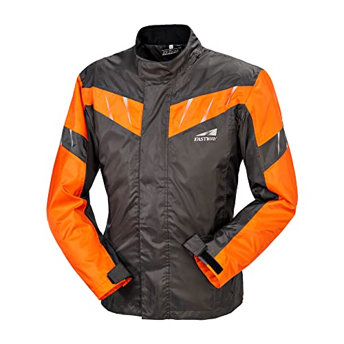 FAST WAY Rain Basic Motorrad Regenjacke Herren 2 Außen- und 1 Innentasche Weitenverstellbar An Taille & Ärmelsaum Reflexprints Hochabschließender Kragen Motorrad Regenbekleidung L