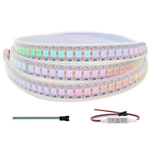 Image of WS2812B RGB LED Strip, Individually Addressable LED Strip, Chasing Effects Dream Color 5050SMD 3.2FT 144 LED Pixel Strip Rope Light DC 5V (White PCB 1M 144Pixels /m Waterproof IP67)