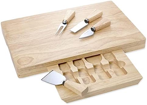 Occasion Extra Large Rectangular Hevea Cheese Board with Integrated Drawer and 4 Specialist Cheese Knives!!
