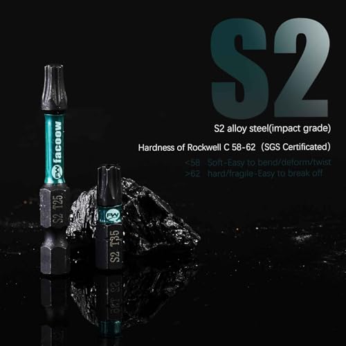 Facoow T10 Torx Bit Set: 24-Piece, 2" Long Impact Torque Set with Magnetic Torx & Star Bits, S2 Alloy Steel