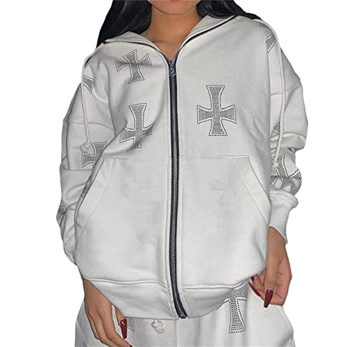tinetill Kapuzenjacke Damen Sweatjacke Y2K Zip Up Hoodie Harajuku Jacke mit Reißverschluss Skelett Kapuzenpullover mit Tasche E-Gril Sweatshirt Frauen Teenager Mädchen Langarm Pullover mit Kapuze Cover