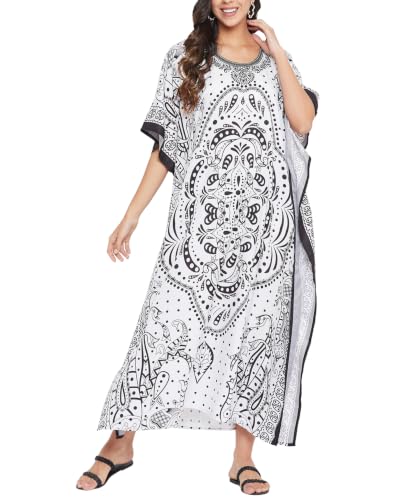 Image of Oussum Women Polyester Casual Long Plus Size Beach Caftan Cover Up Maxi Dress 1X-3X Summer Kaftan Dresses for Women