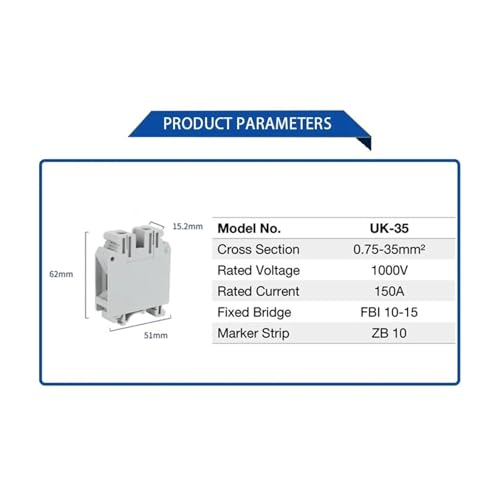 Conectores pasantes UK35 para cable de conexión, 5 bloques de terminales para riel DIN 2