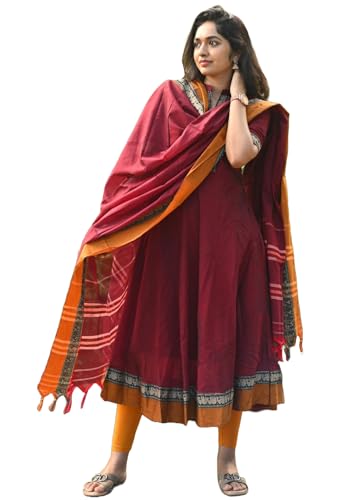 Image of GoSriKi Women's Rayon Viscose Solid Anarkali Kurta with Dupatta