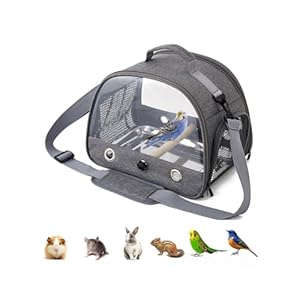 Bird Travel Carrier with Stainless Steel Tray,Lightweight Breathable Parrot Cage with Removable Wooden Stand Stick and Long Shoulder Strap,Bird Cages for Parakeets Budgie
