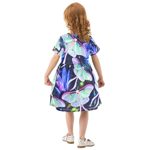 Glowing Luna Moths Butterfly Toddler Girls Dresses Kids Casual Clothes Short Sleeve Children 2t3