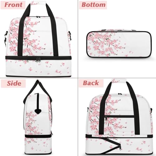 Large Weekender Overnight Bags Japanese Pink Flower Travel Duffel Bag for Women Men Gym Bag With Shoe Compartment Foldie Travel Tote Bag Carry On Personal Item Bag for Travel Gym Sports3