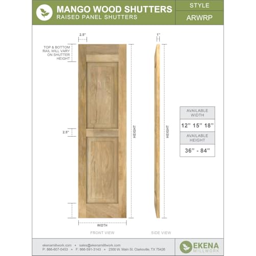 18"W x 41"H Americraft Two Equal Raised Panel Exterior Real Wood Shutters (Per Pair), Antigua by Ekena Millwork - Image 2