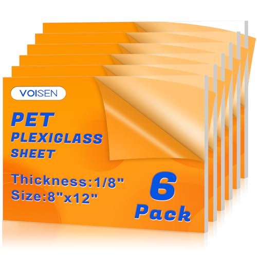 Image of 6 Pack Plexiglass Sheets 1 /8 Inch Thick, 8 inchX12 inch Plexi Glass Panel | Plastic Sheet for Crafts,Signs, Display Cases, Sneeze Guard, Cut with Engraver,Power Saw or Hand Tools