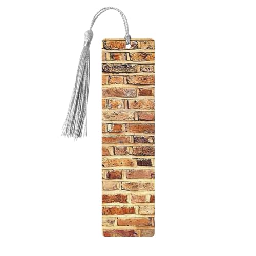 工業用レンガ壁背景プリント 読書ページマーカー しおり タッセル付き木製しおり5個 本好きへのギフトに