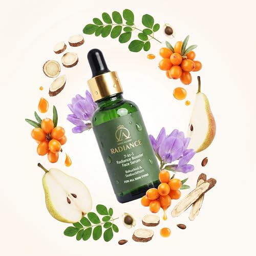 Image of Radiance 7-in-1 Face Serum | Ayurvedic Organic Bakuchiol & Seabuckthorn Serum for Glowing Skin | Fast-Absorbing, Hydrating & Vegan | Anti-Aging & Brightening | 30ml