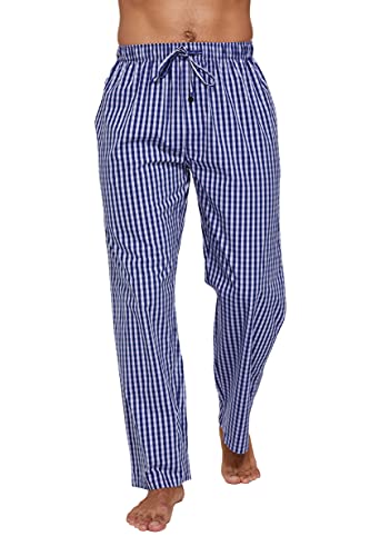 CYZ Pijama masculino de popelina 100% algodão, Xadrez azul marinho, X-Large