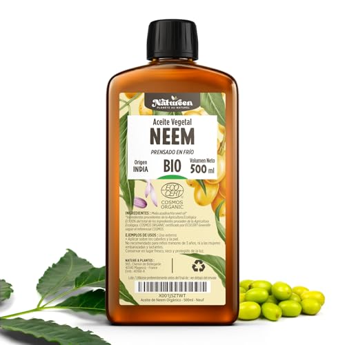 Aceite de Neem Orgánico 500 ml - 100% Puro, Natural y Prensado en Frío - Certificado Cosmos Organic - Natureen | Planète au Naturel - Piel, Cabellos, Plantas