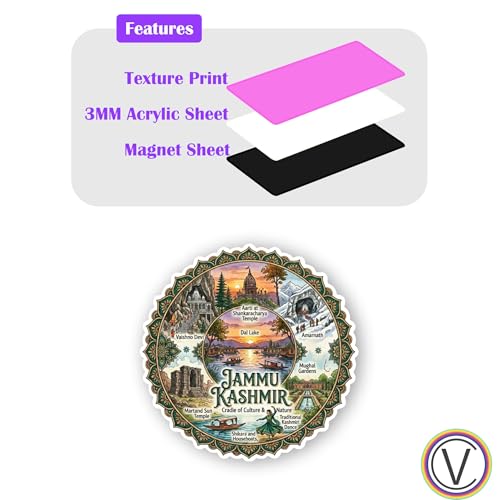 Image of Jammu Kashmir Textured Finish Acrylic Fridge Magnet | UV Texture Printed, Stylish Multicolor Magnet for Fridge, Wardrobe & Metal Surfaces, Pack of 1 (Jammu Kashmir)