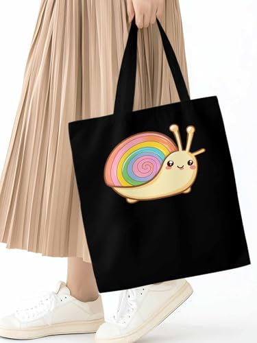 Canvas Tote Bag, Cartoon Rainbows Snails Aesthetic Canvas Tote Handbags for Women Shoulder Bag,2