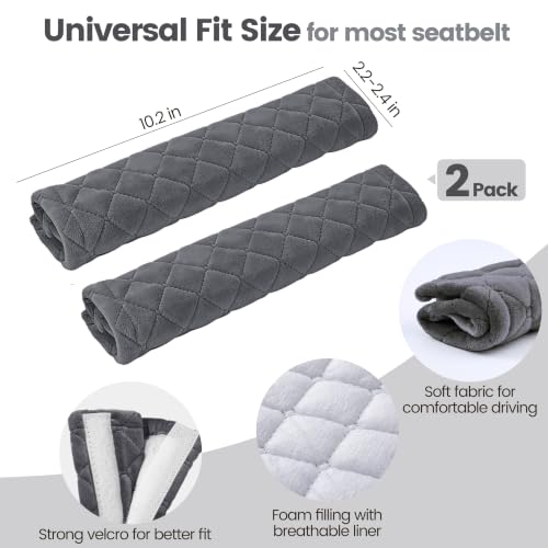 Image of Amooca Soft Auto Seat Belt Cover Seatbelt Shoulder Pad Cushions 2 PCS for a More Comfortable Driving Universal Fit for All Cars and Backpack Dark Gray