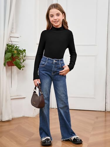 Milumia Girl's Casual Rib Knit Mock Turtle Neck Tee Long Sleeve Fitted T Shirt Tops3