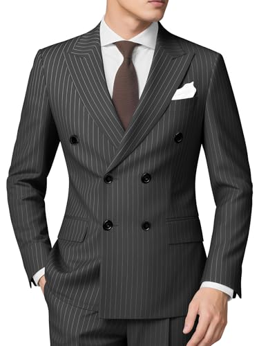 HANBANGWEI Black Pinstripe Suit Slim Fit 2 Piece Double Breasted Suit Men Gomez Addams Costume for Men Halloween Party Suits Homecoming Suits S
