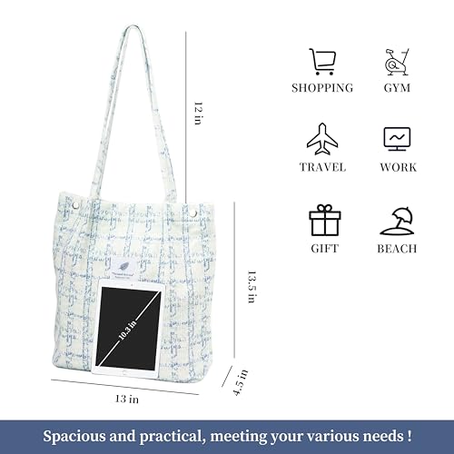 Image of TOPASION Cute Corduroy Tote Bag Canvas Shoulder Handbags for Women Travel Shopping