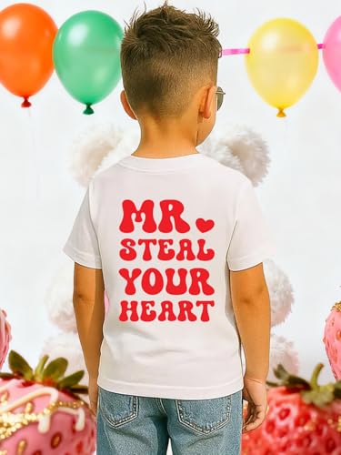 Image of VVNTY Valentines Shirts Toddler Boys Love Heart Graphic Tee Funny Letter Print Tops
