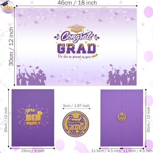 Image of Graduation Decorations 2026 Purple Gold Graduation Guest Book to Sign Congrats Grad Signature Guestbook Alternative Party Gifts Keepsake Class Of 2026 Invitations Memory Card Board College High School