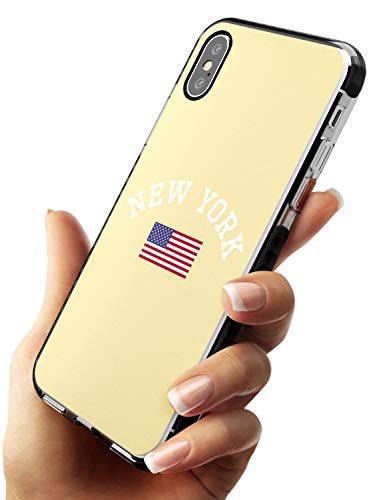 Design retrò con posizione e bandiera: New York