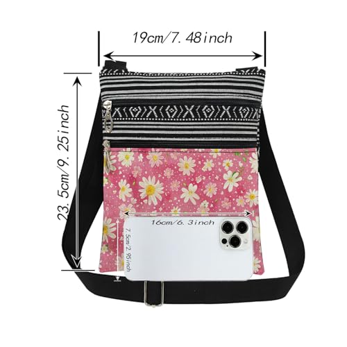 Daisy Print Women Crossbody Bag Floral Print Messenger Bag Adjustable Shoulder Strap for Floral Lover Birthday Gift Mother's Day​​ Present​​ for Women2
