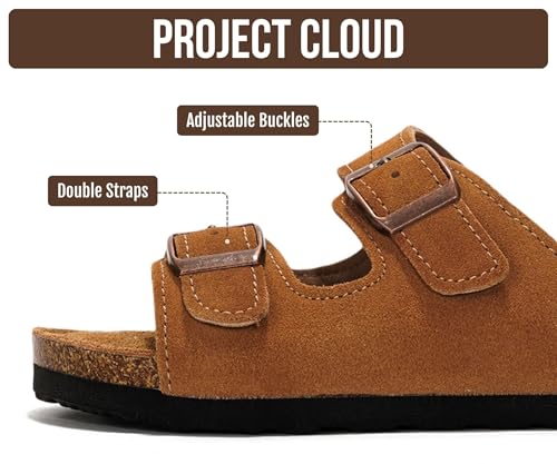 Image of Project Cloud Kids Sandals 100% Genuine Leather - Natural Cork Footbed Non-Slip Slides for Kids - Lightweight Boys & Girls Sandals - Water-Resistant Girls & Boys Sandals