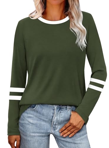 Image of Sampeel Long Sleeve Shirts for Women Color Block Casual Tops Fall Outfits 2026 Basic Tees Trendy Spring Clothes