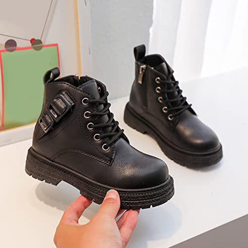 Fashion Autumn and Winter Girls Boots Thick Bottom Flat Bottom Round Toe Non Slip Solid Color Girl Winter Boot (Black, 9-9.5 Years Big Kids)4