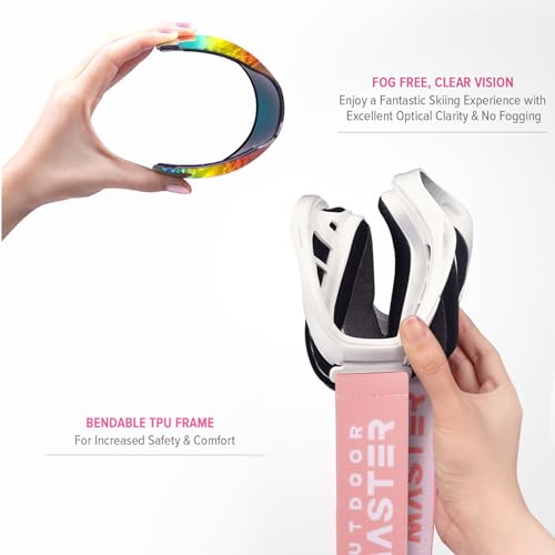 Image of OutdoorMaster OTG Ski Goggles - Over Glasses Ski /Snowboard Goggles for Men, Women & Youth - 100% UV Protection (White Frame + Vlt 45% Purple Lens with Full Revo Red)