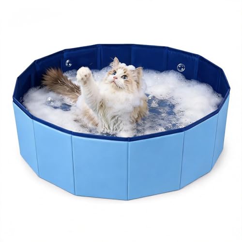 MAOUDA Cat Bath Tub Foldable Cat Bath Pool with Water Drain Plug Space Saving Pet Bathtub for Pet Puppy Dogs Cats Easy to Clean Can be Used Indoors or Outdoors