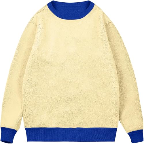 oiangi Sherpa Lined Sweatshirts for Men Warm Winter Fleece Pullover Basic Tops Casual Comfy Long Sleeve Crewneck Sweatshirt4