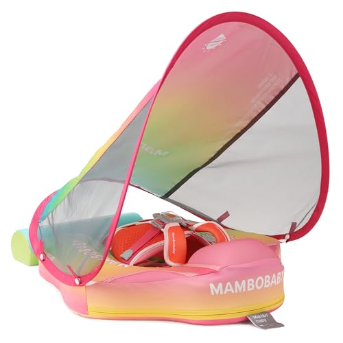 Image of Mambobaby Float Add Tail Baby/Infant Swim Float with Canopy, Non-Inflatable Solid Upgrade Soft Waterproof Skin-Friendly Leather Material (Deluxe Edition Rainbow)