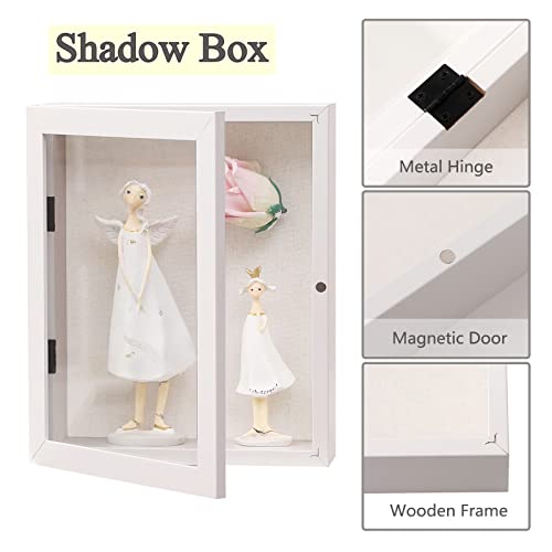 Image of Muzilife Shadow Box Photo Frame 8x10 2.25 Inch Deep Wood and Glass Ready to Hang Memory Box Baby Sports Memorabilia Wedding Tickets and Photos (White)