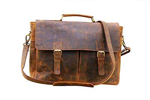 Handmade 16 Inch Buffalo Leather Briefcase Laptop Messenger Bag Office Briefcase College Bag for Men and Women