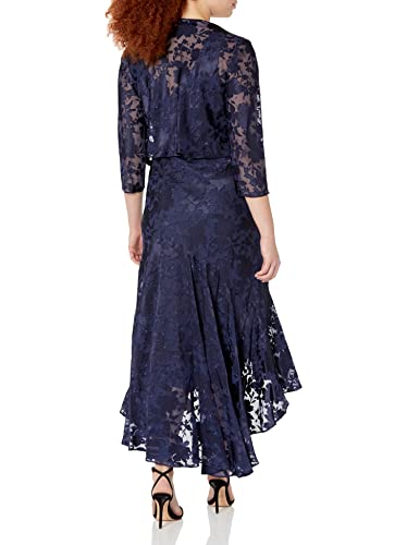 Image of Alex Evenings Womens Sleeveless Printed Chiffon Midi Spring /Summer Mother of The Bride Dress with Jacket & High-Low Hemline