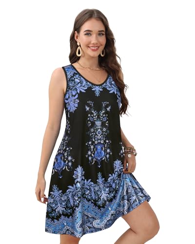 Image of CHICGAL Womens Summer Dresses Casual Sleeveless Loose T Shirt V Neck Sundress Swing Beach Cover Up with Pockets 2026
