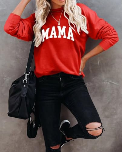 Image of Dressmine Womens Long Sleeve Mama Sweatshirts Fall Crew Neck Mom Shirts Cute Graphic Tees Pullover Hoodies