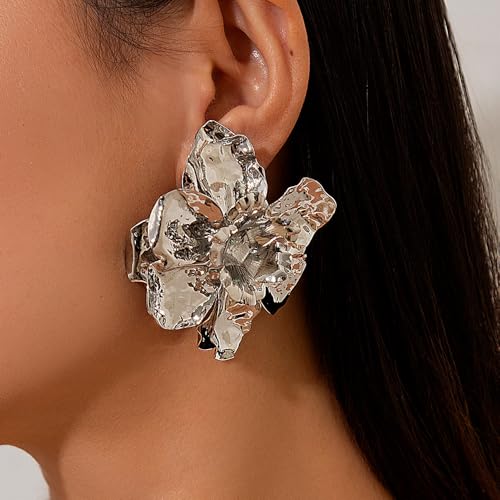 Octwine Vintage Statement Large Flower Silver Gold Boho Chunky Earrings for Women Stud Flower Earrings Statement Earrings Sparkly Bar Party Prom Earrings for Women2