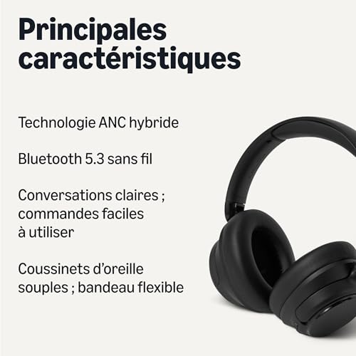 Casque sans fil Bluetooth 5.3 avec suppression active du bruit hybride noir - 2